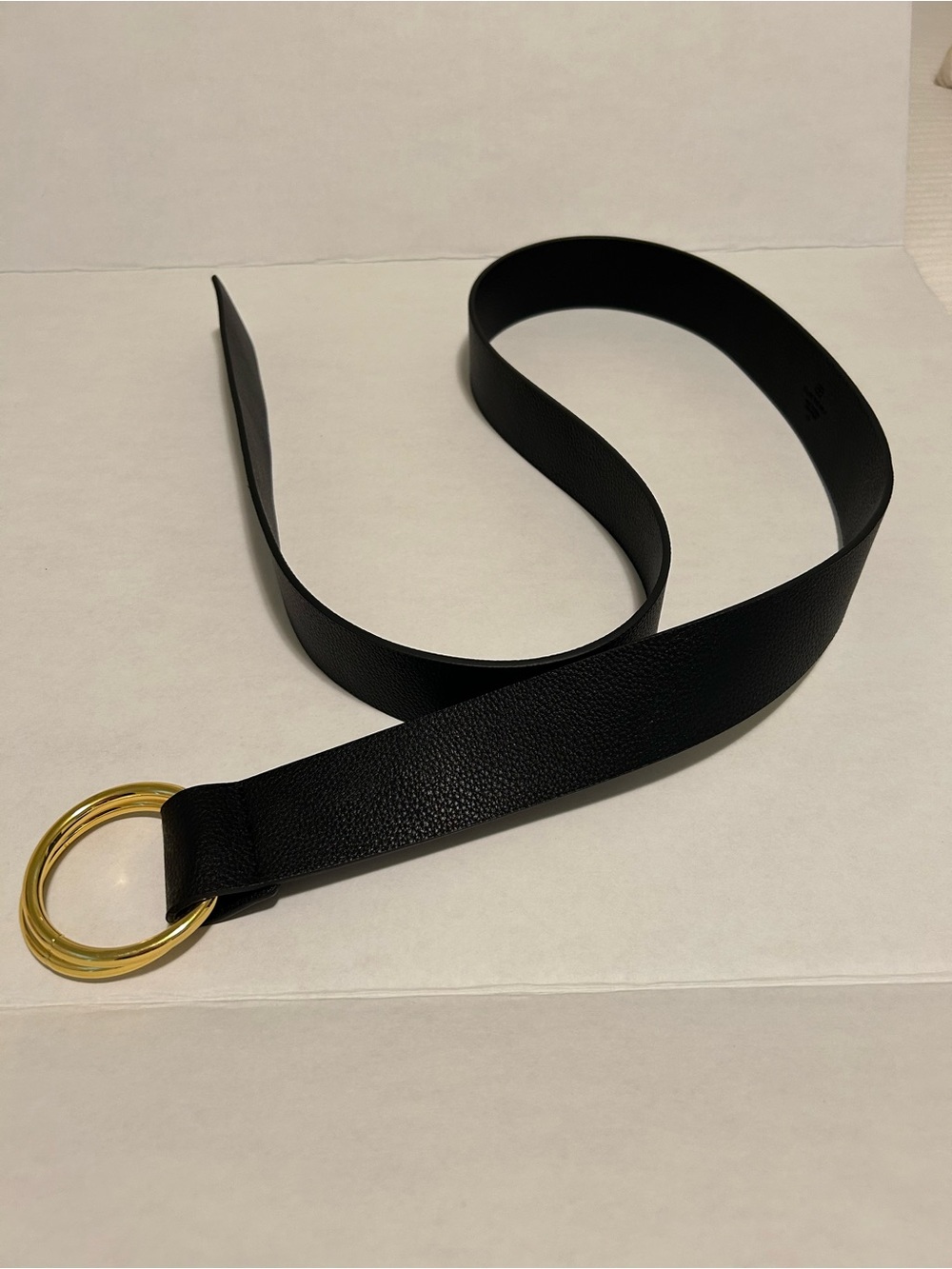 Faux Black Leather O-Ring Waist Belt with Gold Hardware
